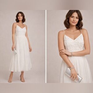 ADRIANNA PAPELL Womens Beaded Tulle Midi Dress Formal Grown